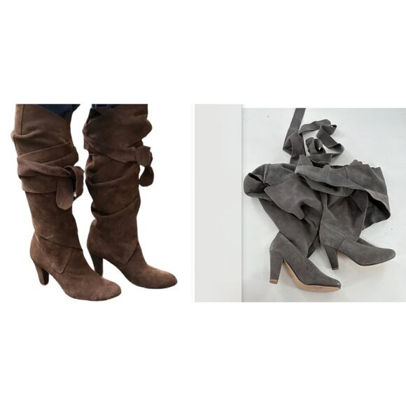 Jeffrey Campbell Ibiza Libby Wrap Heel Boots 6 Gray Suede Boho Western - Picture 1 of 6